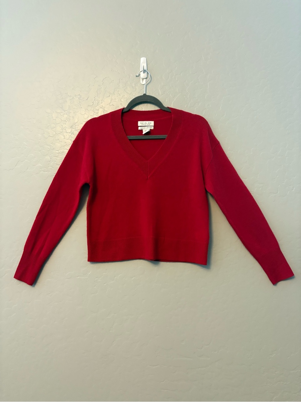 Rachel Zoe red v-neck long sleeve 100% 2-ply cashmere sweater size small